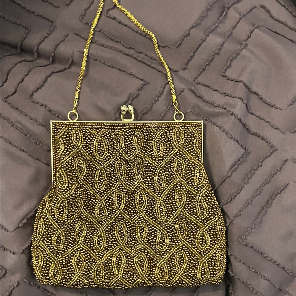 Elegant Gold Beaded Evening Bag